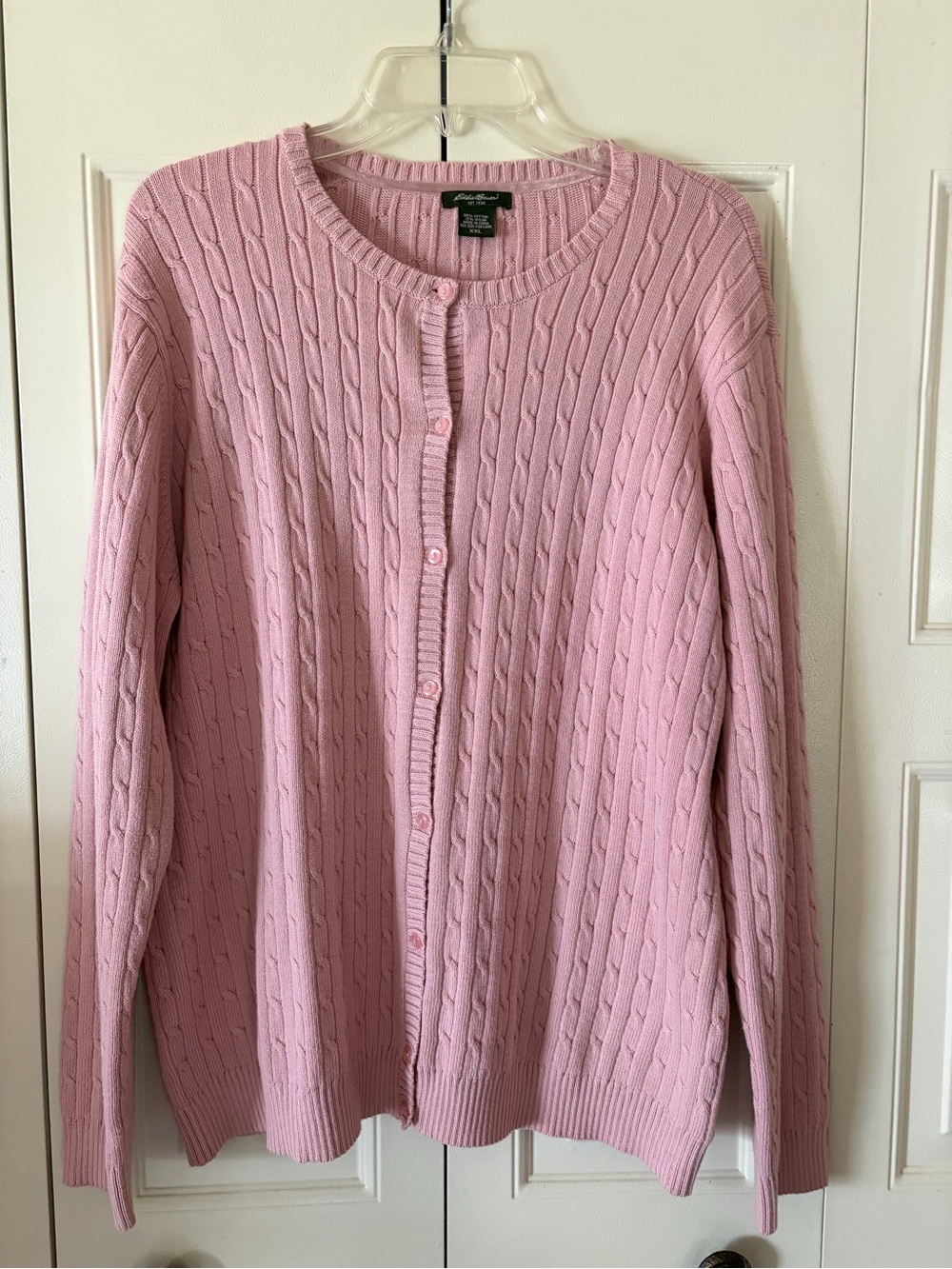 Vintage Y2K Eddie Bauer Cardigan Preppy Academia Capsule Cotton Pink Cable XXL